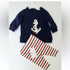 Ralph Lauren Baby Embroidered Pants and Sweater Set Hunter Navy Stripes Nautical